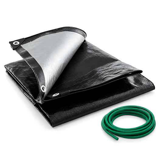Heavy-Duty Tarpaulin 6m x 8m 235 GSM Black Silver with 10m Bungee Rope for Furniture, Timber, Building Materials, Outdoor Storage