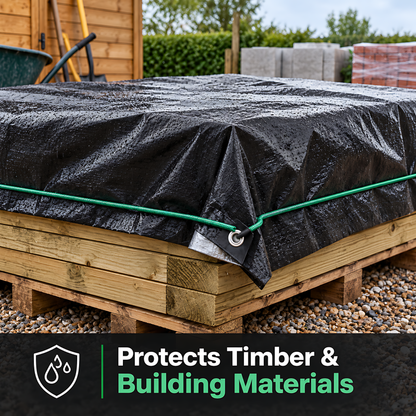 Heavy-Duty Tarpaulin 1.5m x 2m 235GSM Black Silver with 10m Bungee Rope for Furniture, Timber, Building Materials, Outdoor Storage