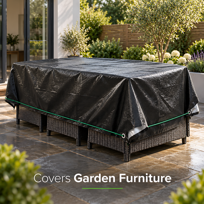 Heavy-Duty Tarpaulin 10m x 12m 235GSM Black Silver with 10m Bungee Rope for Furniture, Timber, Building Materials, Outdoor Storage