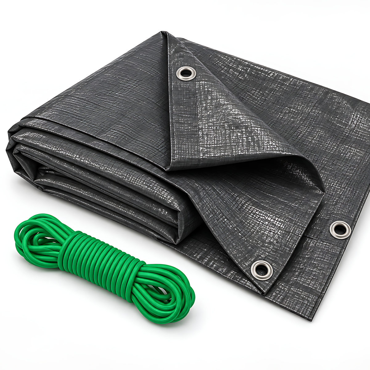 Heavy-Duty Tarpaulin 4m x 4m 200 GSM Graphite Grey with 10m Bungee Rope for Furniture, Timber, Outdoor Storage, Waterproof