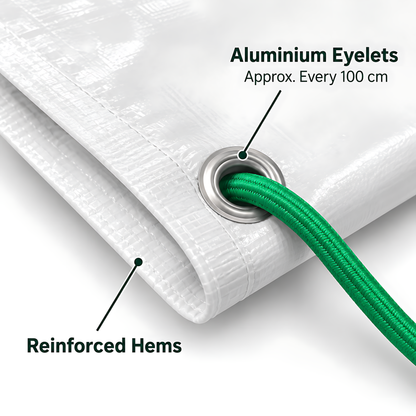 White Tarpaulin 3m x 4m 90 GSM Waterproof with 10m Elastic Bungee Rope for Furniture, Timber, Outdoor Storage, Waterproof