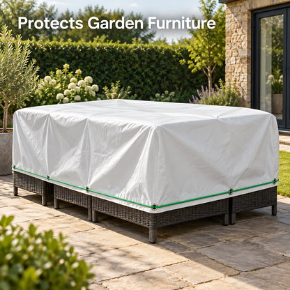 White Tarpaulin 3m x 4m 90 GSM Waterproof with 10m Elastic Bungee Rope for Furniture, Timber, Outdoor Storage, Waterproof