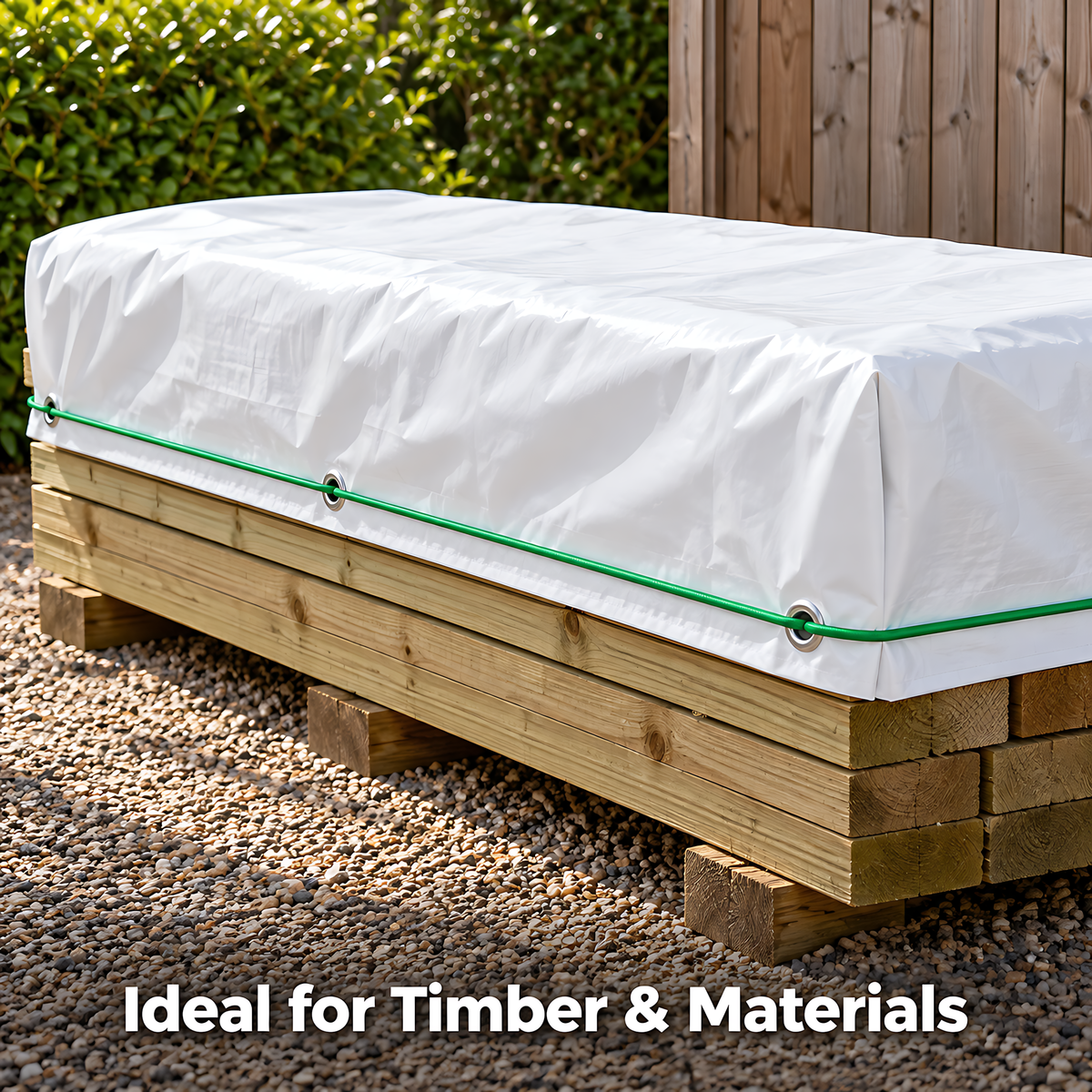White Tarpaulin 4m x 5m 90 GSM Waterproof with 10m Elastic Bungee Rope for Furniture, Timber, Outdoor Storage, Waterproof