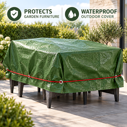 Green Tarpaulin 4m x 5m 90 GSM Waterproof PE with 10m Red Elastic Bungee Rope, UV Resistant, Aluminium Eyelets Every 1m
