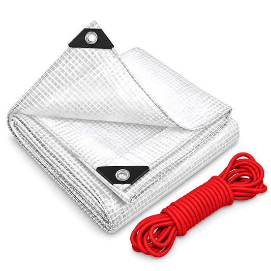 Clear Leno Tarpaulin 2m x 3m 100 GSM Waterproof PE with 10m Red Bungee Rope for Greenhouses, UV Resistant, Aluminium Eyelets