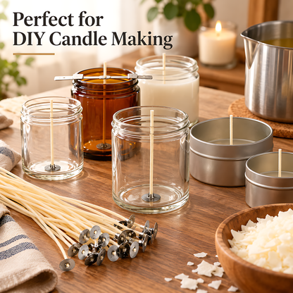 100 Pre-Waxed Cotton Candle Wicks 300mm (30cm) with Metal Sustainer Tabs for DIY Candle Making, Jar, Tin and Home Craft Projects