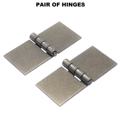 Pack of 2 x Heavy Duty Weldable Solid Steel Hinges, 45 x 100 mm Welding Long Lasting Steel Butt Hinges, 2 mm Thick Weld On Hinges