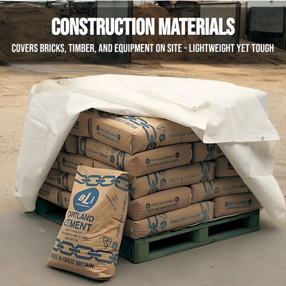 4 x 4 m Tarpaulin Cover - White 90GSM - Waterproof, Frost-Resistant, UV Protection, Multipurpose, Groundsheet