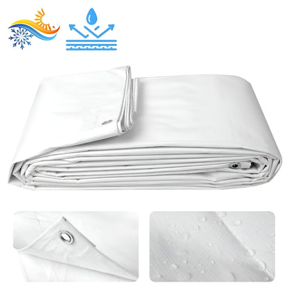 4 x 4 m Tarpaulin Cover - White 90GSM - Waterproof, Frost-Resistant, UV Protection, Multipurpose, Groundsheet
