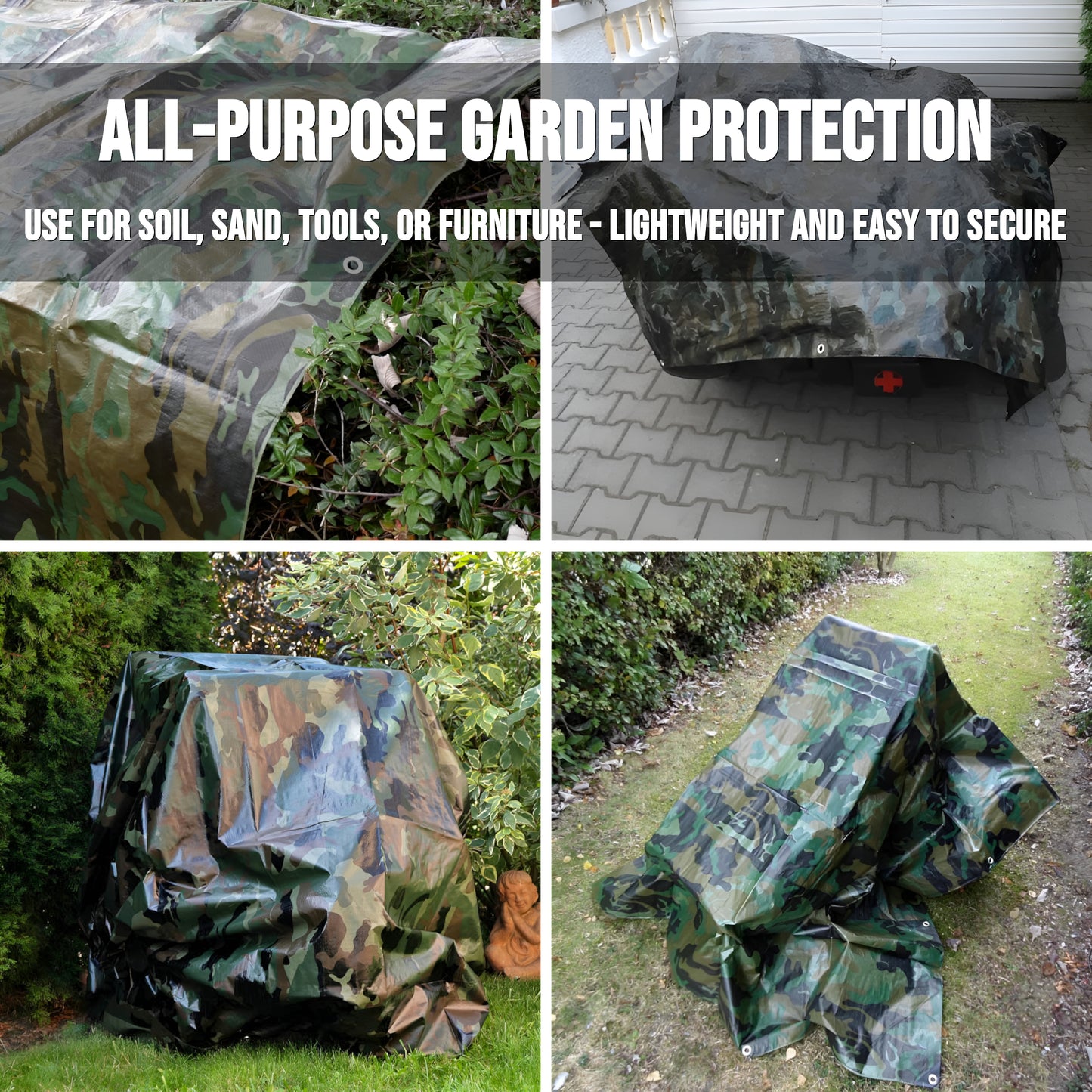 3 x 4 m Tarpaulin Cover - Camo 85GSM - Waterproof, Frost-Resistant, UV Protection, Multipurpose, Groundsheet