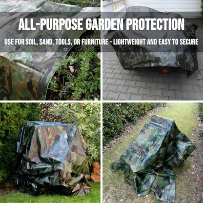 10 x 10 m Tarpaulin Cover - Camo 85GSM - Waterproof, Frost-Resistant, UV Protection, Multipurpose, Groundsheet