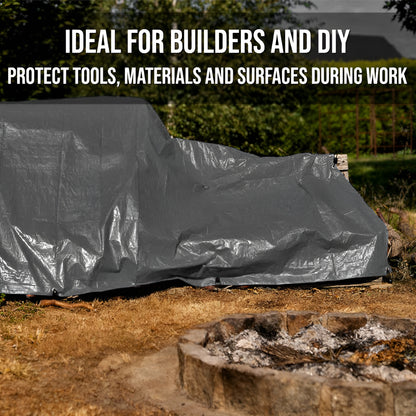 10 x 12 m Tarpaulin Cover - Grey 200GSM - Waterproof, Frost-Resistant, UV Protection, Multipurpose, Groundsheet