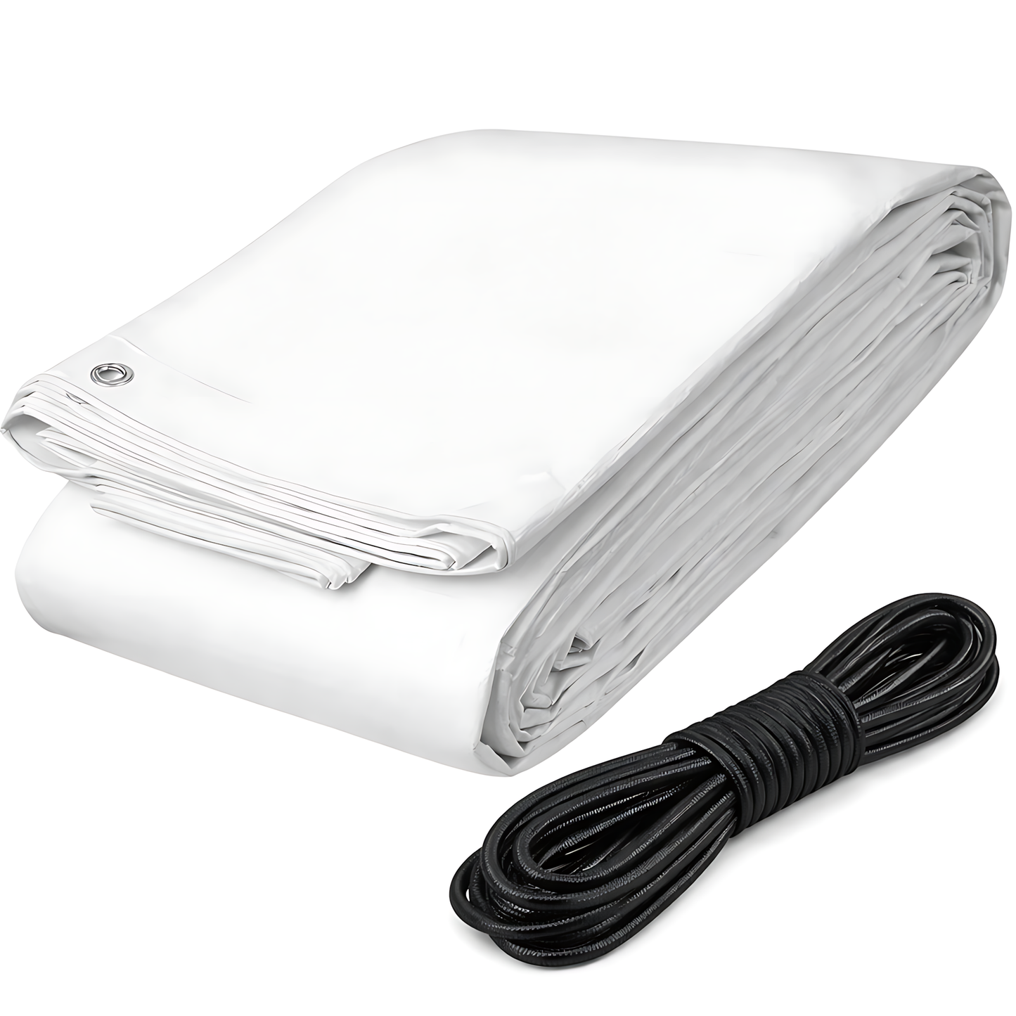 White Tarpaulin 1.5 x 2 m 90 GSM Waterproof UV Resistant PE Tarp Sheet, Aluminium Eyelets, Reinforced Edges, 10m Bungee