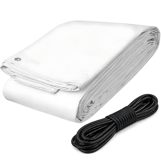 White Tarpaulin 3 x 5 m 90 GSM Waterproof UV Resistant PE Tarp Sheet, Aluminium Eyelets, Reinforced Edges, 10m Bungee