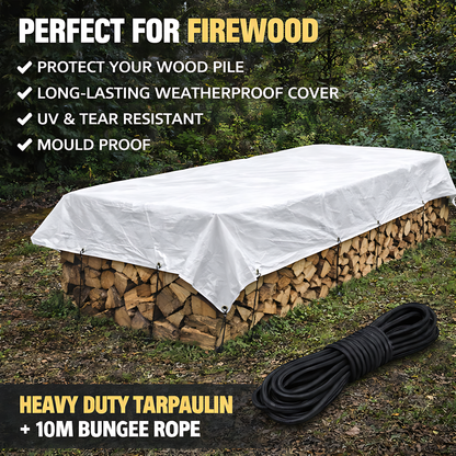 White Tarpaulin 1.5 x 2 m 90 GSM Waterproof UV Resistant PE Tarp Sheet, Aluminium Eyelets, Reinforced Edges, 10m Bungee