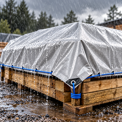 Heavy Duty Silver Black Tarpaulin 10m x 10m 260 GSM Waterproof with 10m Blue Bungee Rope, UV Resistant, 1m Eyelets, Rubber Corners