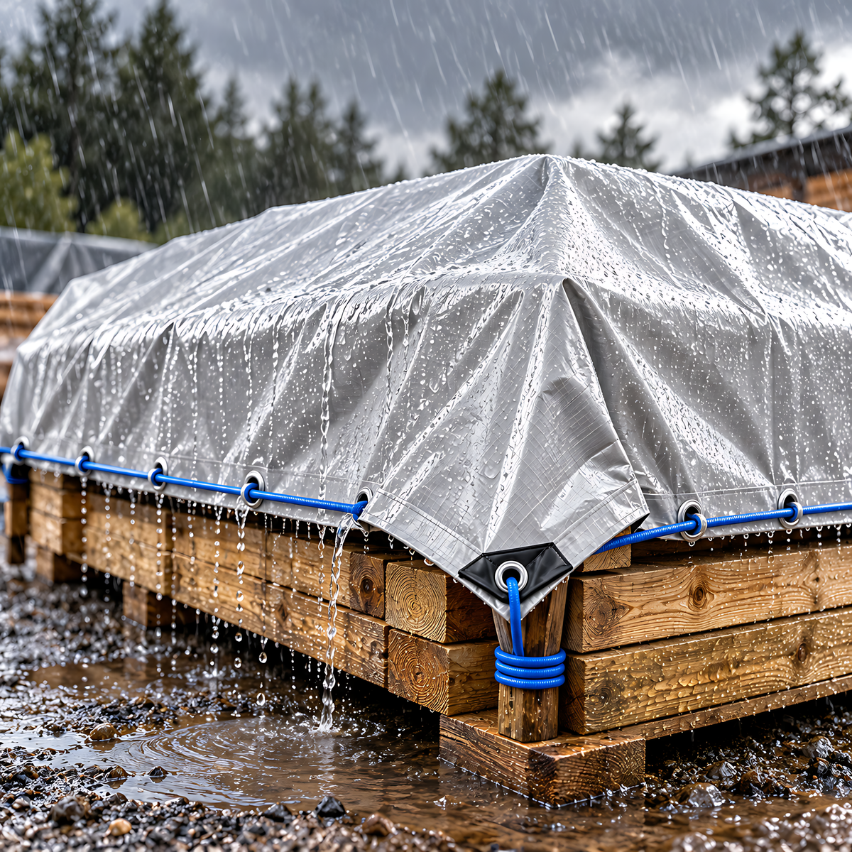 Heavy Duty Silver Black Tarpaulin 3m x 5m 260 GSM Waterproof with 10m Blue Bungee Rope, UV Resistant, 1m Eyelets, Rubber Corners