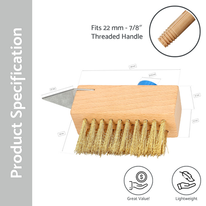 Heavy-Duty Weed Remover Tool, Wire Brush Patio Cleaner - Steel Angled Brass Bristles, Steel Blade Scraper - Removes Weeds