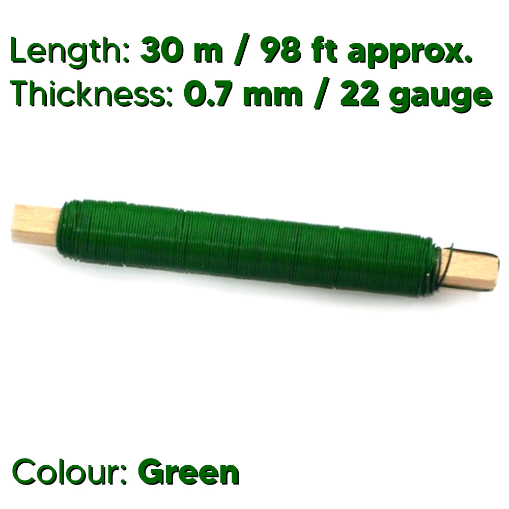 Green Florist Binding Wire 30m 0.7mm - Flexible Craft Wire on Spool for Flower Arranging, Plant Support, Floristry Work