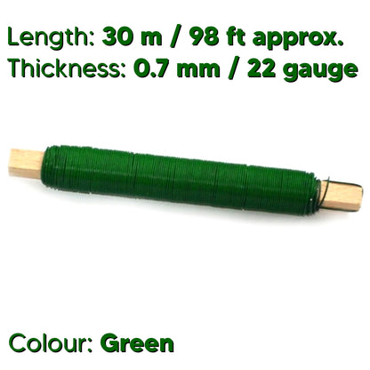 Green Florist Binding Wire 30m 0.7mm - Flexible Craft Wire on Spool for Flower Arranging, Plant Support, Floristry Work