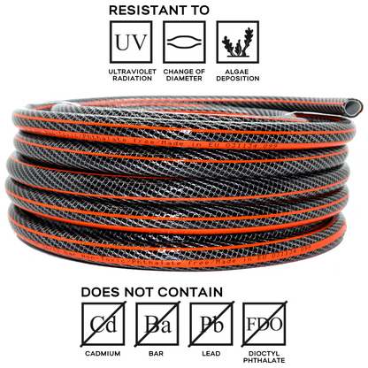 50 m / 164 ft Garden Hose Pipe - 1/2" Kink-Free 6-Layer Reinforced Non-Toxic Phthalate-Free PVC Hosepipe - Watering Tube - Black