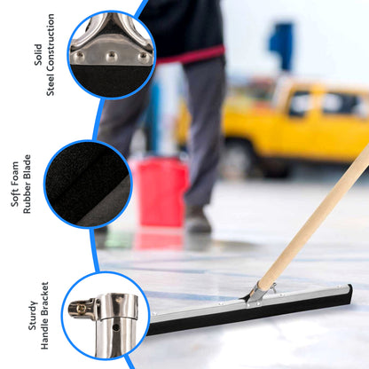 24 Inch Floor Squeegee Wet Floor Wiper Rubber Squeegee with 120cm Handle Indoor Outdoor Floor Cleaner
