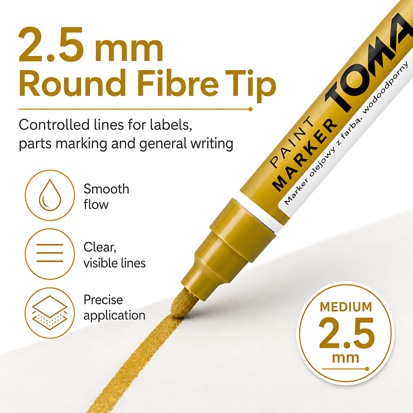 Gold Sunny Oil-Based Paint Marker Pen Permanent - 2.5mm Round Tip, Fast-Drying Waterproof Ink - Universal for All Surfaces
