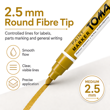 Gold Sunny Oil-Based Paint Marker Pen Permanent - 2.5mm Round Tip, Fast-Drying Waterproof Ink - Universal for All Surfaces
