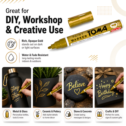 Gold Sunny Oil-Based Paint Marker Pen Permanent - 2.5mm Round Tip, Fast-Drying Waterproof Ink - Universal for All Surfaces