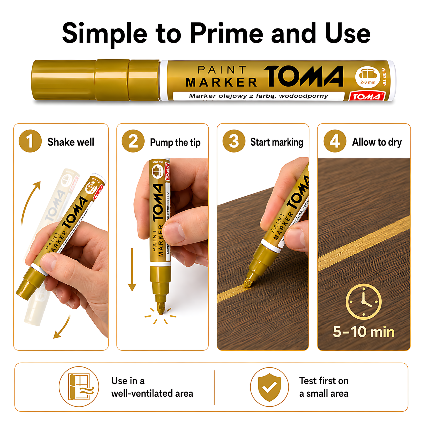 Gold Sunny Oil-Based Paint Marker Pen Permanent - 2.5mm Round Tip, Fast-Drying Waterproof Ink - Universal for All Surfaces