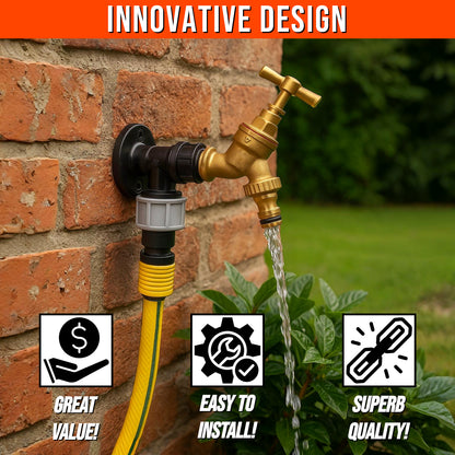 20mm MDPE Wall Flange Kit - Wall Plate Elbow with 1/2" Brass Garden Tap & Hozelock Compatible Hose Connector - Easy to Install