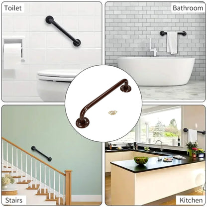 Bathroom Grab Bar for Elderly, Disabled, Seniors - 300 mm Brown Safety Handrail with Fixings - Powder Coated Steel Support Handle