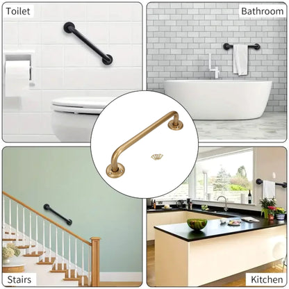 2 x Bathroom Grab Bar for Elderly, Disabled, Seniors - 200 mm Gold Safety Handrail & Fixings - Powder Coated Steel Support Handle