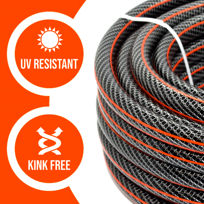 50 m / 164 ft Garden Hose Pipe - 1/2" Kink-Free 6-Layer Reinforced Non-Toxic Phthalate-Free PVC Hosepipe - Watering Tube - Black