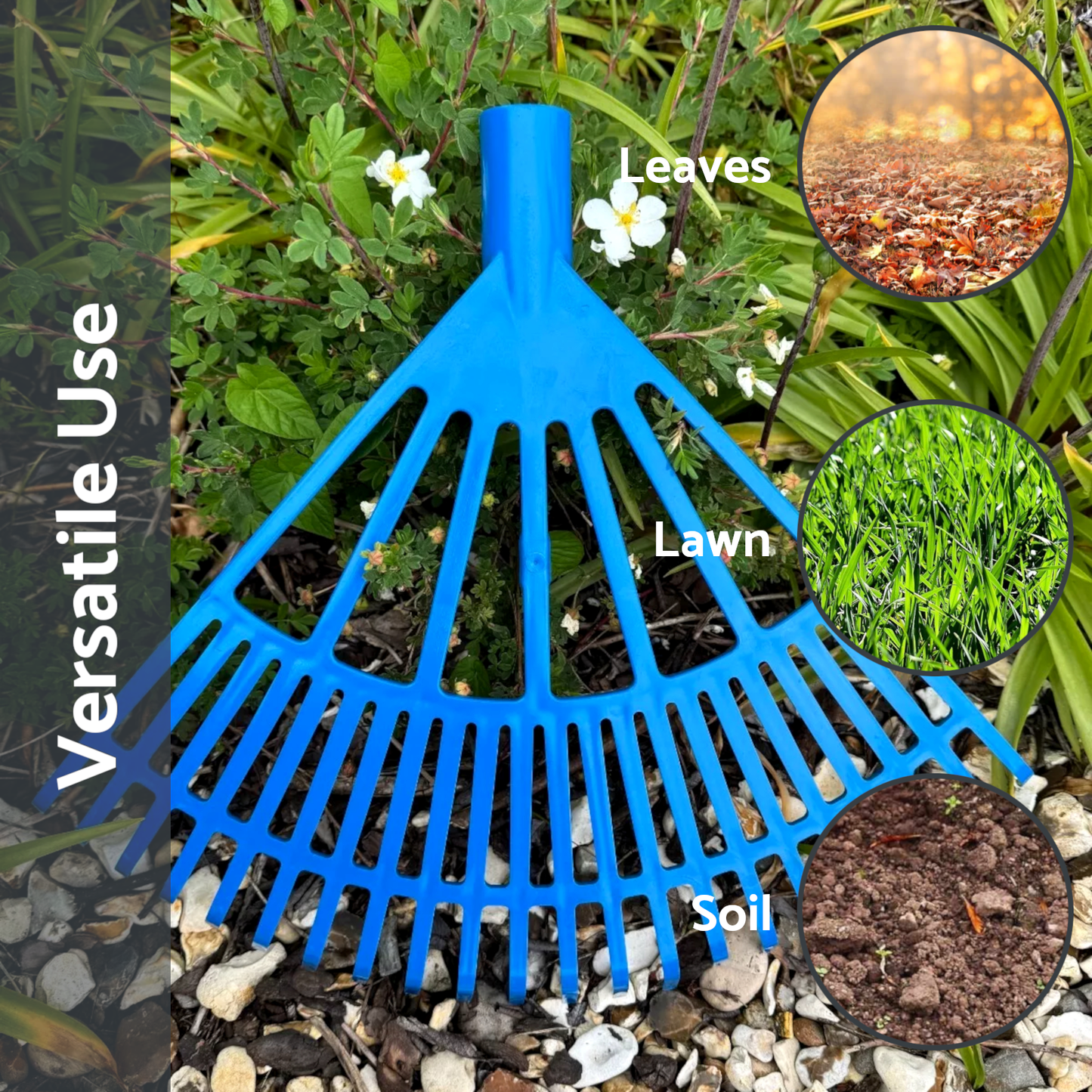 Garden Rake - 45cm / 22 Tine Wide Rake Head - Lightweight, Durable Leaf & Grass Rake - Quick Lawn Cleaning, Ideal for Garden, Lawn
