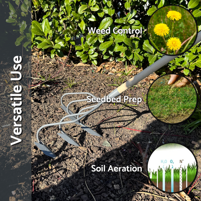 Cultivator, 5 Prong Hand Soil Scarifier Cultivator with Handle, Digging Hoe, Gardening and Farming Tool