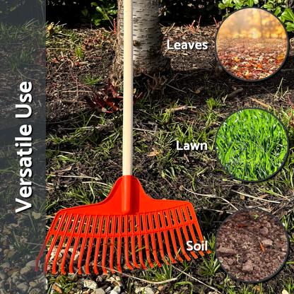 Heavy-Duty Garden Rake - 23 Tines / 45cm Wide Durable Plastic Head - Sturdy, Lightweight Tool for Lawn, Hay, Soil, Leaves