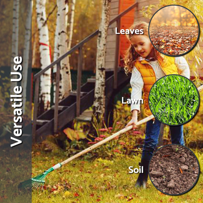 Garden Rake - 42 cm / 18 Tine Wide Rake Head - Lightweight & Durable Leaf & Grass Rake for Quick Lawn Cleaning, Ideal for Garden