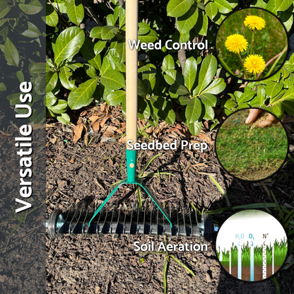Lawn Aerator Scarifier with Handle, Effective Manual Lawn Grass Soil Maintenance, Hand Dethatching Rake, Garden Tool (Rolling)