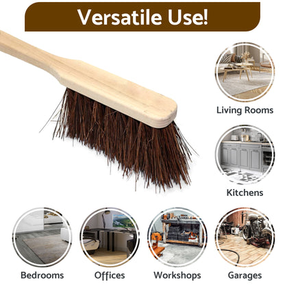 2 x Stiff Bassine Hand Brush with Wooden Handle - Heavy Duty Hard Bristle Bench Sweeper for Workshop Garage Outdoor Use - 28 cm