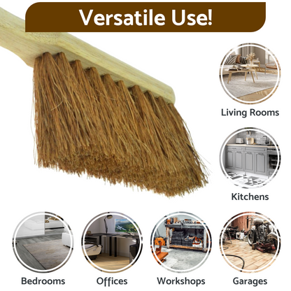Soft Coco Hand Brush and Galvanised Metal Dustpan Set - Natural Coconut Bristles with Wooden Handle - Indoor Surface-Safe Cleaning