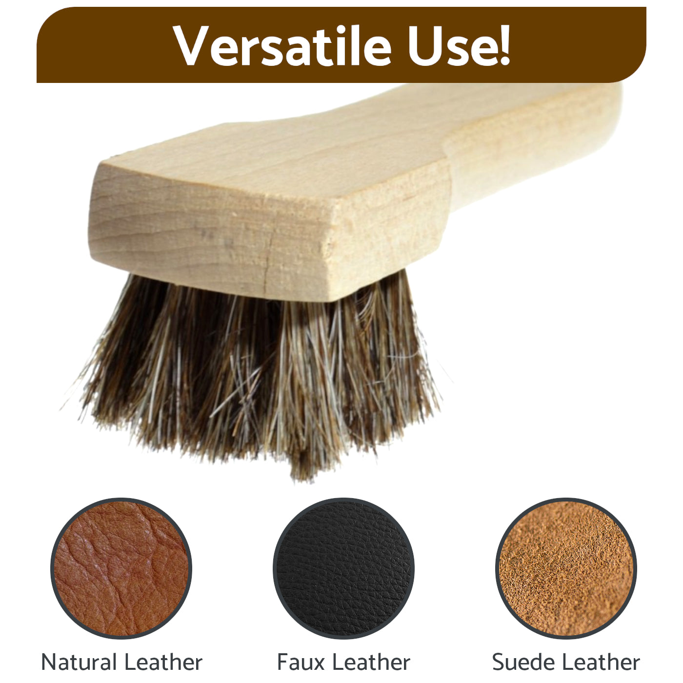 Set of 2 x Premium Shoe Polish Applicator Brushes - 100% Horsehair Bristles for Leather Boots, Shoes & Bags, Perfect for Shoe Care
