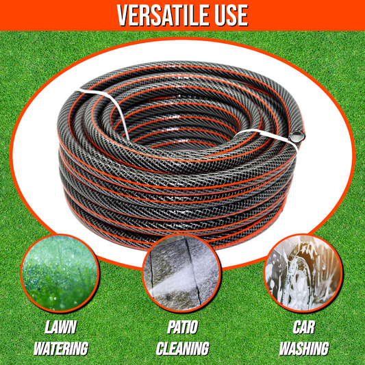 50 m / 164 ft Garden Hose Pipe - 1/2" Kink-Free 6-Layer Reinforced Non-Toxic Phthalate-Free PVC Hosepipe - Watering Tube - Black