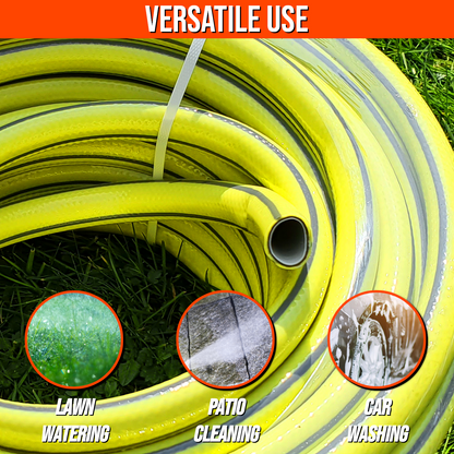 30 m / 98 ft Garden Hose Pipe - 1/2" Anti-Kink 4-Layer Reinforced Non-Toxic Phthalate-Free PVC Hosepipe - Watering Tube - Yellow