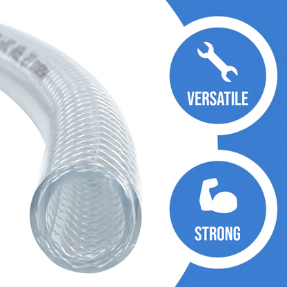 2 m of 10 mm ID Food Grade Reinforced Hose Pipe - 4-Layer PVC Tube for Water, Air - Braided Heavy Duty Pipe for Workshop, Garden