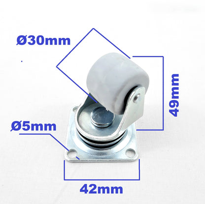 Pack of 4 x Heavy-Duty Furniture Caster Wheel 30 mm - Rubber, Ball Bearings, Smooth Rolling, Swivel Plate, No-Scratch