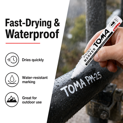 White Oil-Based Paint Marker Pen Permanent - 2.5mm Round Tip, Fast-Drying Waterproof Ink - Universal for All Surfaces
