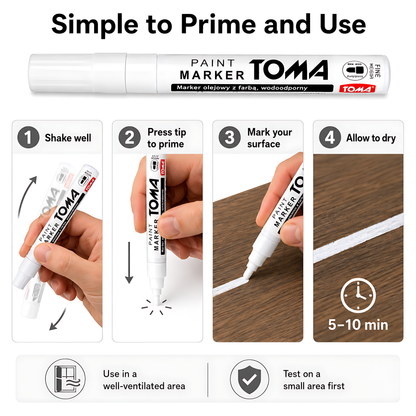 White Oil-Based Paint Marker Pen Permanent - 2.5mm Round Tip, Fast-Drying Waterproof Ink - Universal for All Surfaces