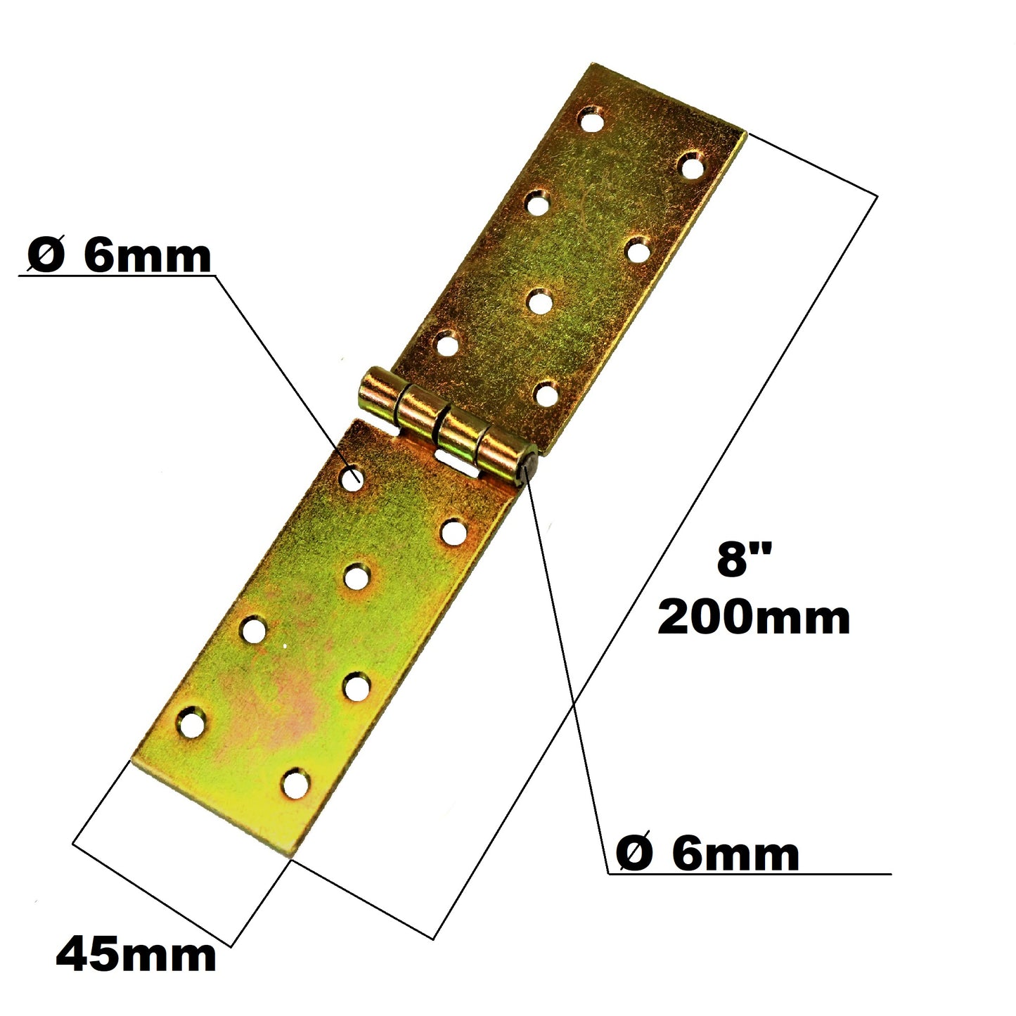 Pack of 1 x 200 mm Backflap Hinge Galvanised, Steel Back Flap Hinges, Weather Resistant, Rust Corrosion Proof, Strap Hinges