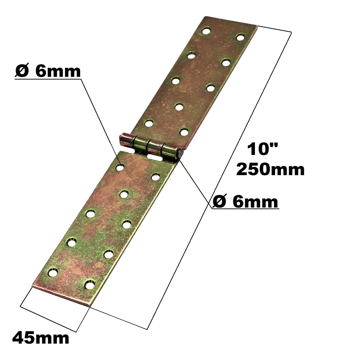 Pack of 2 x 250 mm Backflap Hinge Galvanised, Steel Back Flap Hinges, Weather Resistant, Rust Corrosion Proof, Strap Hinges